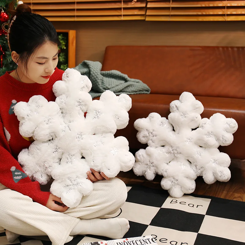 

35x35cm White Hexagonal Snowflake Throw Pillow Stuffed Winter Natural Cushion Sofa Chair Decoration Back Support Plushie Gift