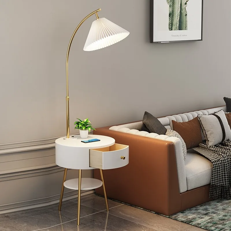 Floor lamp, living room sofa, light luxury design pleated bedroom bedside table, integrated storage rack, double-layer desk lamp