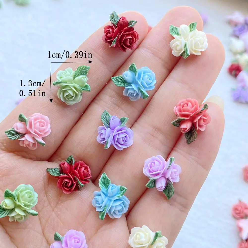 30 Stück Niedliche Mini 3D Farbige Rosen und Blätter Nagelkunst Harz Designer Charms DIY Dekorationen Schmuck – Detail 1