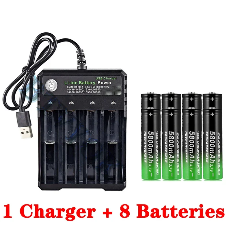 

3.7V Li-Ion 5800mAh Large Capacity Rechargeable 18650 Battery for LED Torch + 4 Slot Smart Charging USB Charger