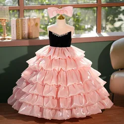 Jill Wish J411 Elegant Pink Flower Girl Dress Arabic Tiered Long for Princess Kids Birthday Wedding Party Pageant Holiday Gown