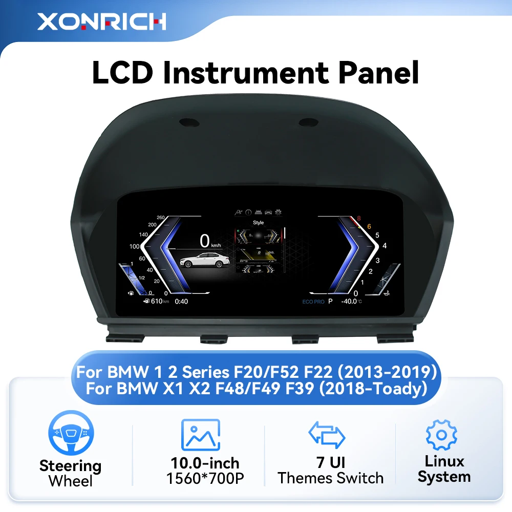 XONRICH 12,3'' Digitales Armaturenbrett für BMW 1 2er F20 F21 F52 F22 X1 F48 F49 X2 F39 LCD-Panel Tachometer Virtuelles Instrument