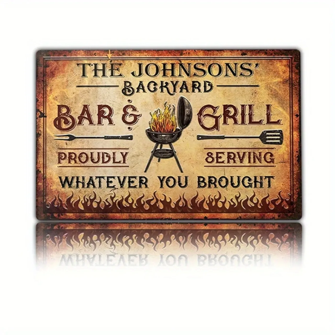 Custom Personalized BBQ Backyard Bar Metal Sign Suitable for Garage, Garden, Home Decor (Only Decoration)