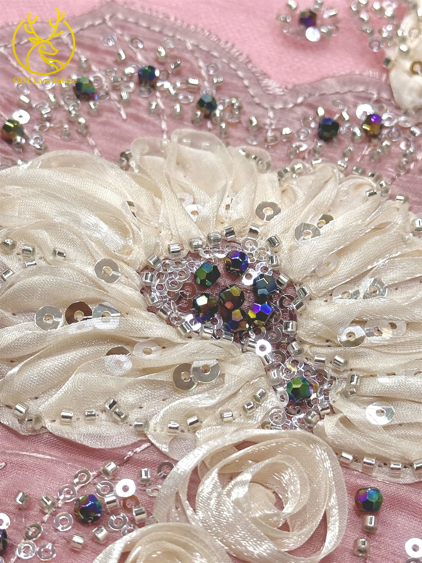 3D Handgefertigter Stickerei-Tüll-Spitzenstoff 2026 Afrikanischer Pailletten-Perlen-Spitzenstoff Nigerianischer Brautkleid-Spitzenstoff DIY Nähstoff – Detail 11