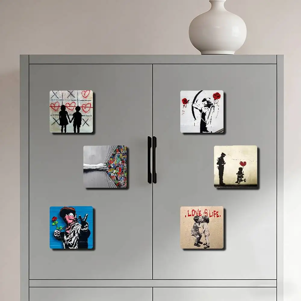 B-Banksy Street Graffiti Art Refrigerator Magnets Cute Cartoon Magnetic Personality Decorations Creative Gifts