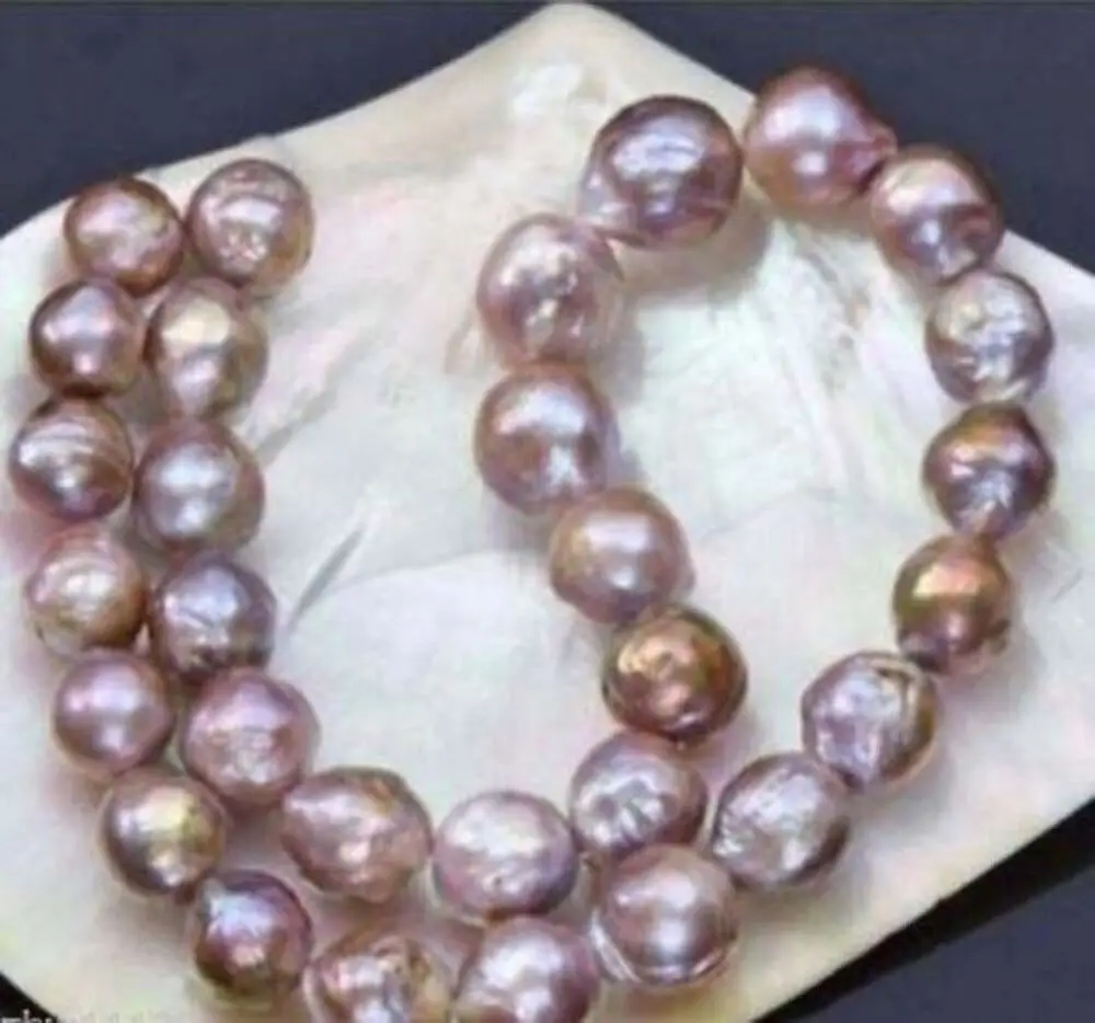 

Huge 11-13mm Natural South Sea Pink Purple Kasumi Baroque Pearl Necklace 18''