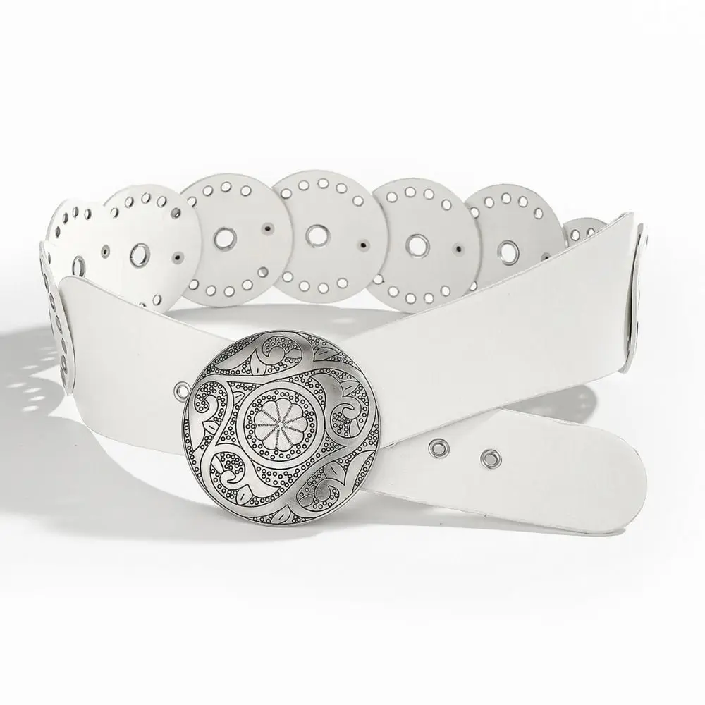 موضة بولي Leather جلد واسعة حزام للنساء قبعات رعاة البقر الغربية الشرير برشام حزام خصر Y2k المسامير الدائرية فستان حزام البنطال الجينز مهرجان الموسيقى #3