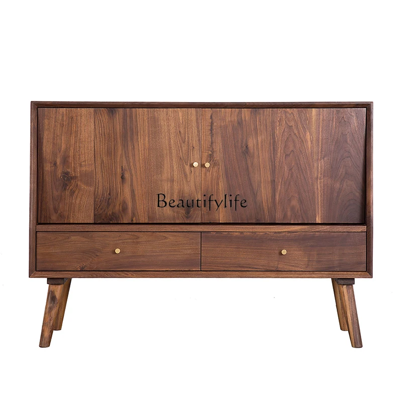 

Nordic all solid wood side cabinet Japanese black walnut dining cabinet simple and modern