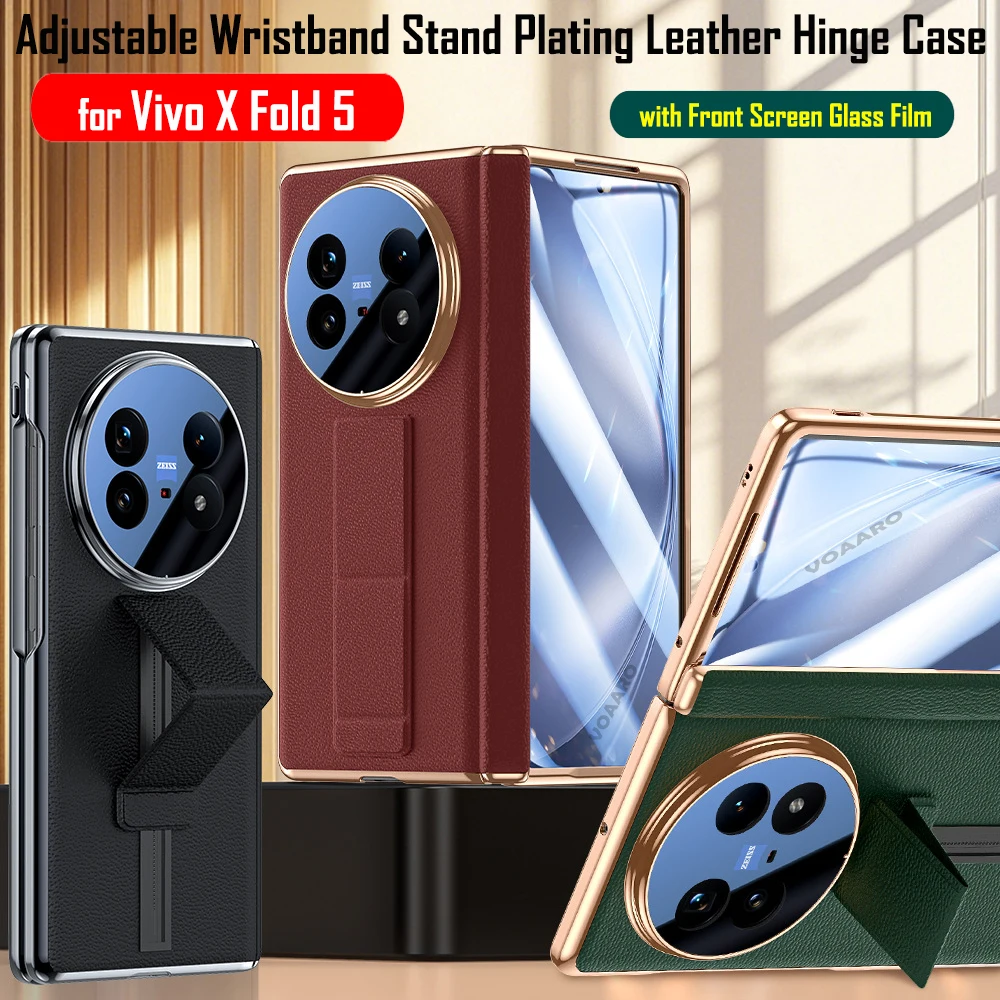 

Регулируемый браслет-подставка для Vivo X Fold 5, шарнирный чехол для Vivo X Fold5, чехол из натуральной кожи с покрытием и передней пленкой