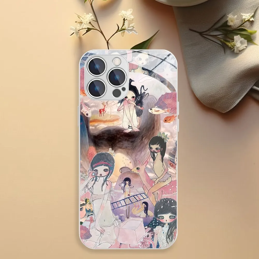 Art Aya Takano Cute Girl Phone Case For iphone Plus XS 11 Max XR 13 14 Mini Pro 12 Electroplated Glass Shell