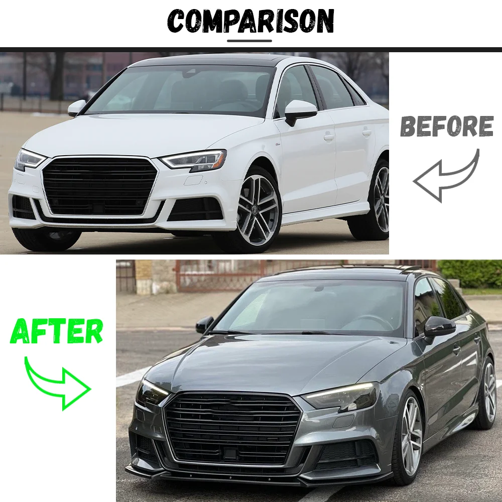For Audi A3 8V S-line S3 2017 2018 2019 2020 Saloon / Sportback Car Front Bumper Lip Diffuser Splitter Bodykit Tuning view 4