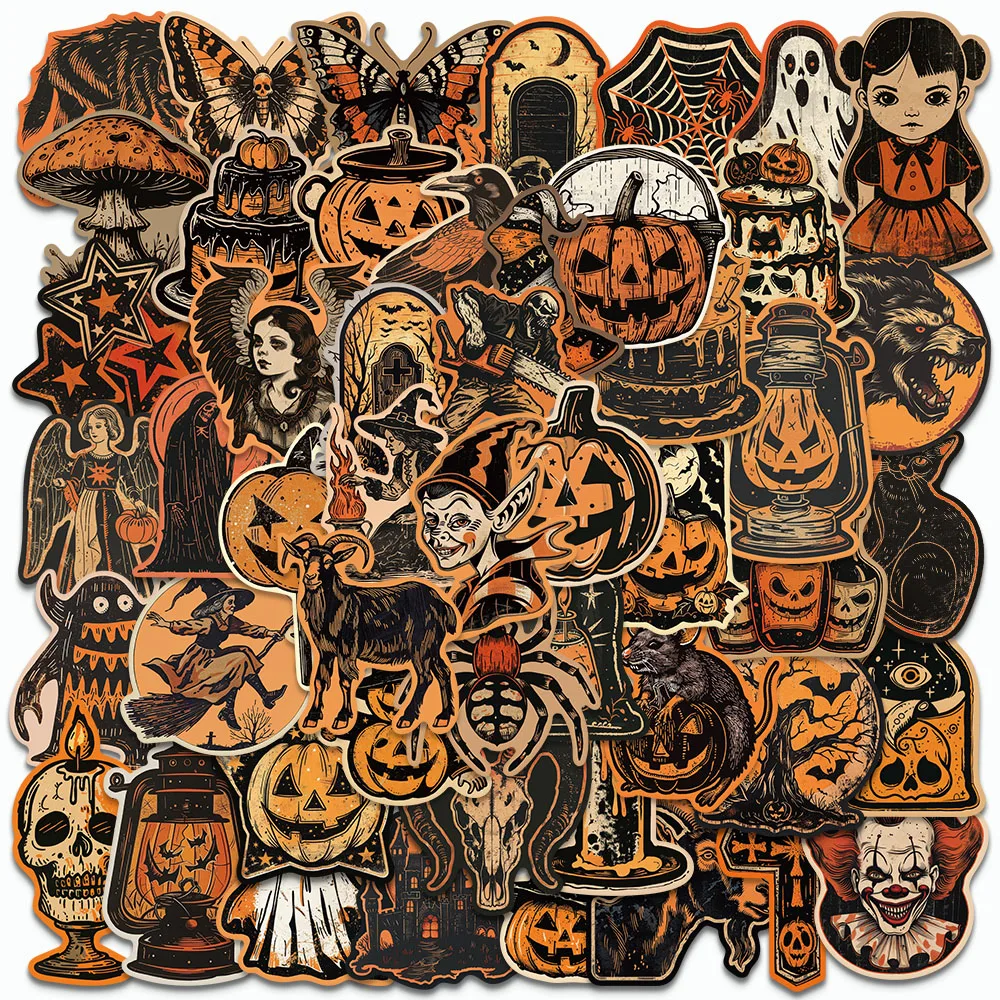 

50PCS Cartoon Retro Style Halloween Stickers Cool Witch Graffiti Decals For Fridge Luggage Laptop Phone Festival Gift Stickers