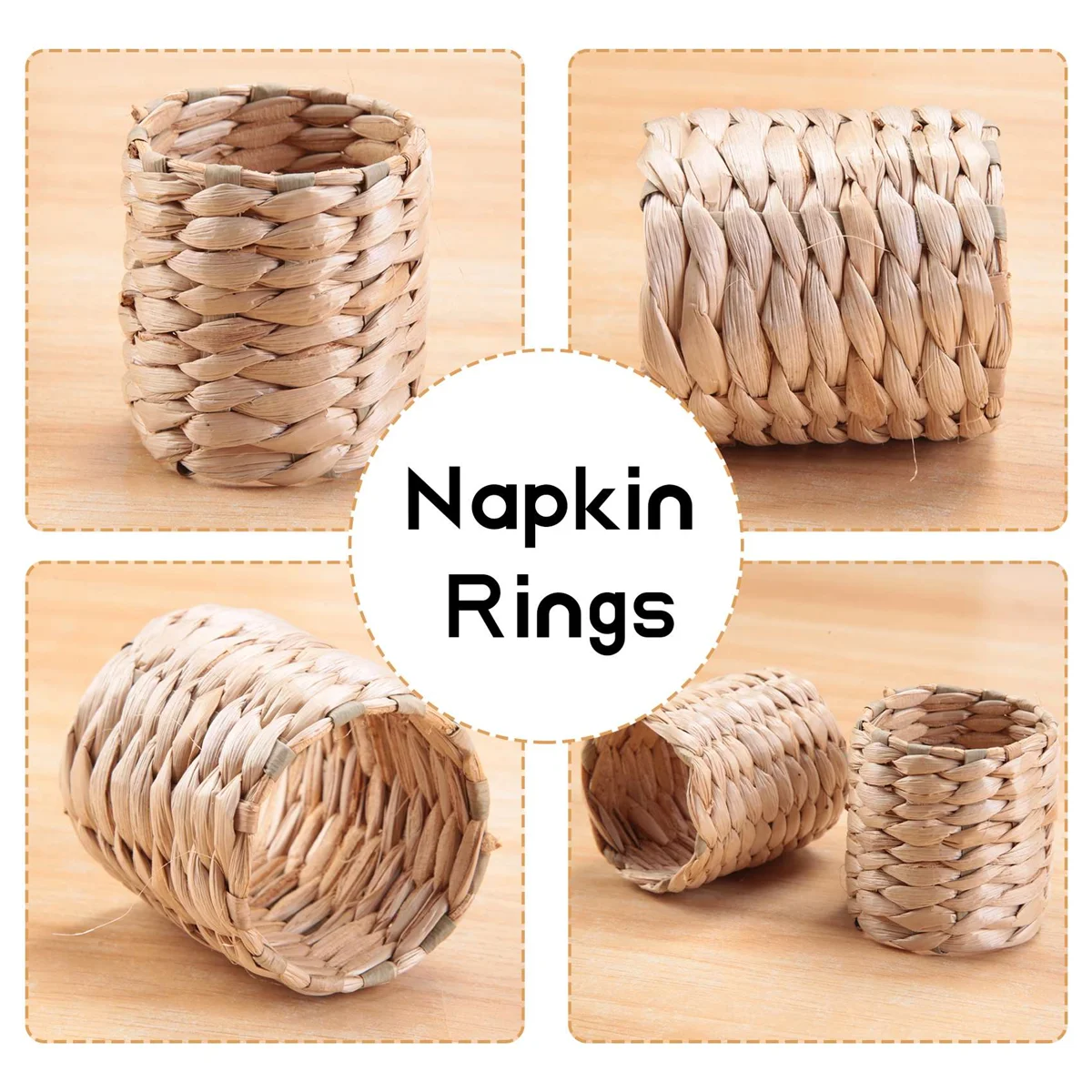 12Pcs Napkin Rings,Water Hyacinth Napkin Holder Rings - Rustic Napkin Rings for Birthday Party, Dinner Table Decoration