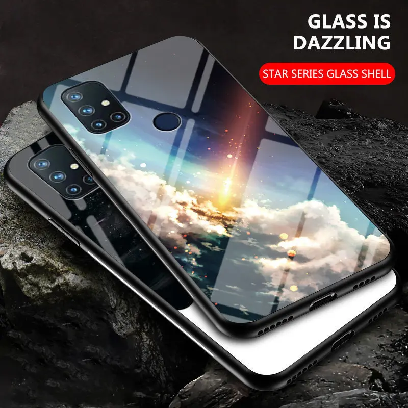 OnePlus Nord N10 5G BE2029 BE2025 Case Starry Grain Tempered Glass Back Cover Shockproof Phone Case for Oneplus Nord N10 NordN10