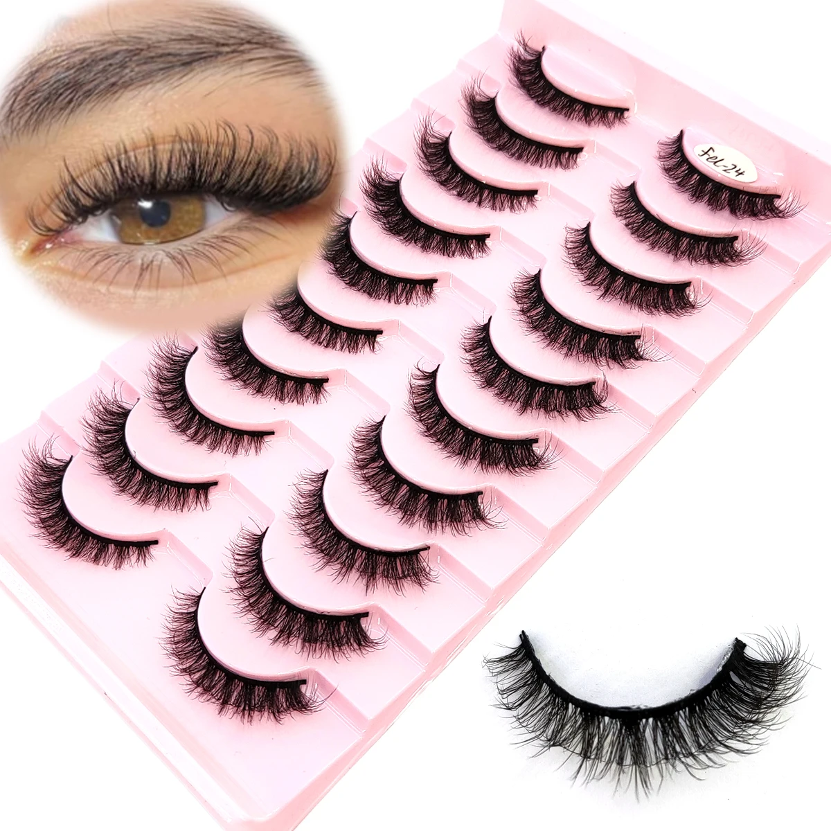 Neue 10 Paar Nerzwimpern, Katzenwimpern, flauschige und schlanke, geschwungene Wimpern, natürlicher Federeffekt, leichte falsche Wimpern