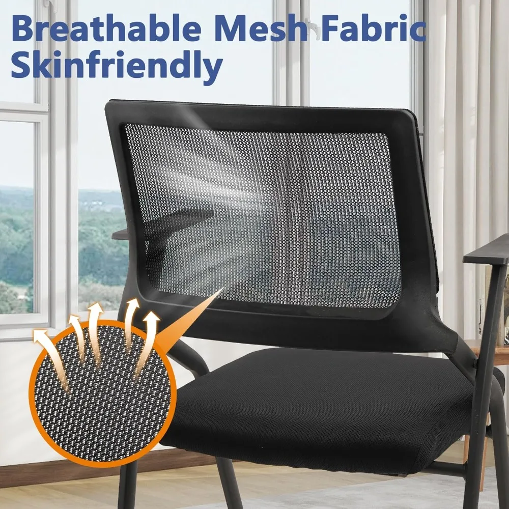 كراسي غرفة اجتماعات قابلة للتكديس وقابلة للطي مع عجلات، كرسي مكتب مبطن محمول مع دعم قطني ومسند للذراعين #5