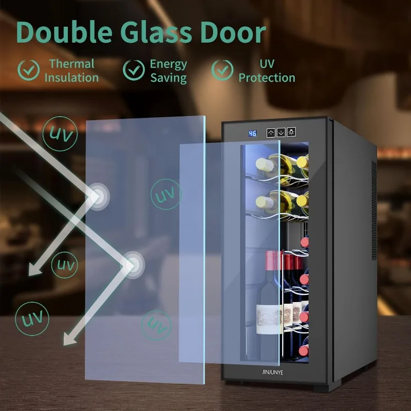 Weinkühler für 12 Flaschen, Weinkühlschrank klein, 46-66 ° F, freistehender Weinkühler-Kühlschrank mit digitaler Temperaturregelung