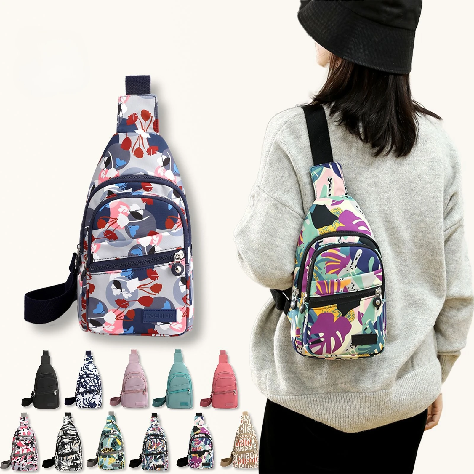 

Новая модная многослойная нагрудная сумка для женщин: простая и легкая, для отдыха и путешествий, универсальный рюкзак с принтом, сумка-мессенджер