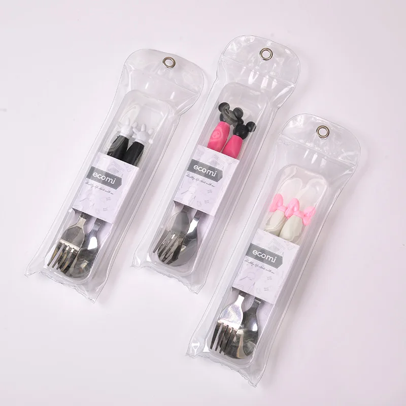 Schattige kinderen lepel vork set Mickey babyvoeding lepel roestvrij staal kinderen eten gebruiksvoorwerpen peuter baby bestek accessoires