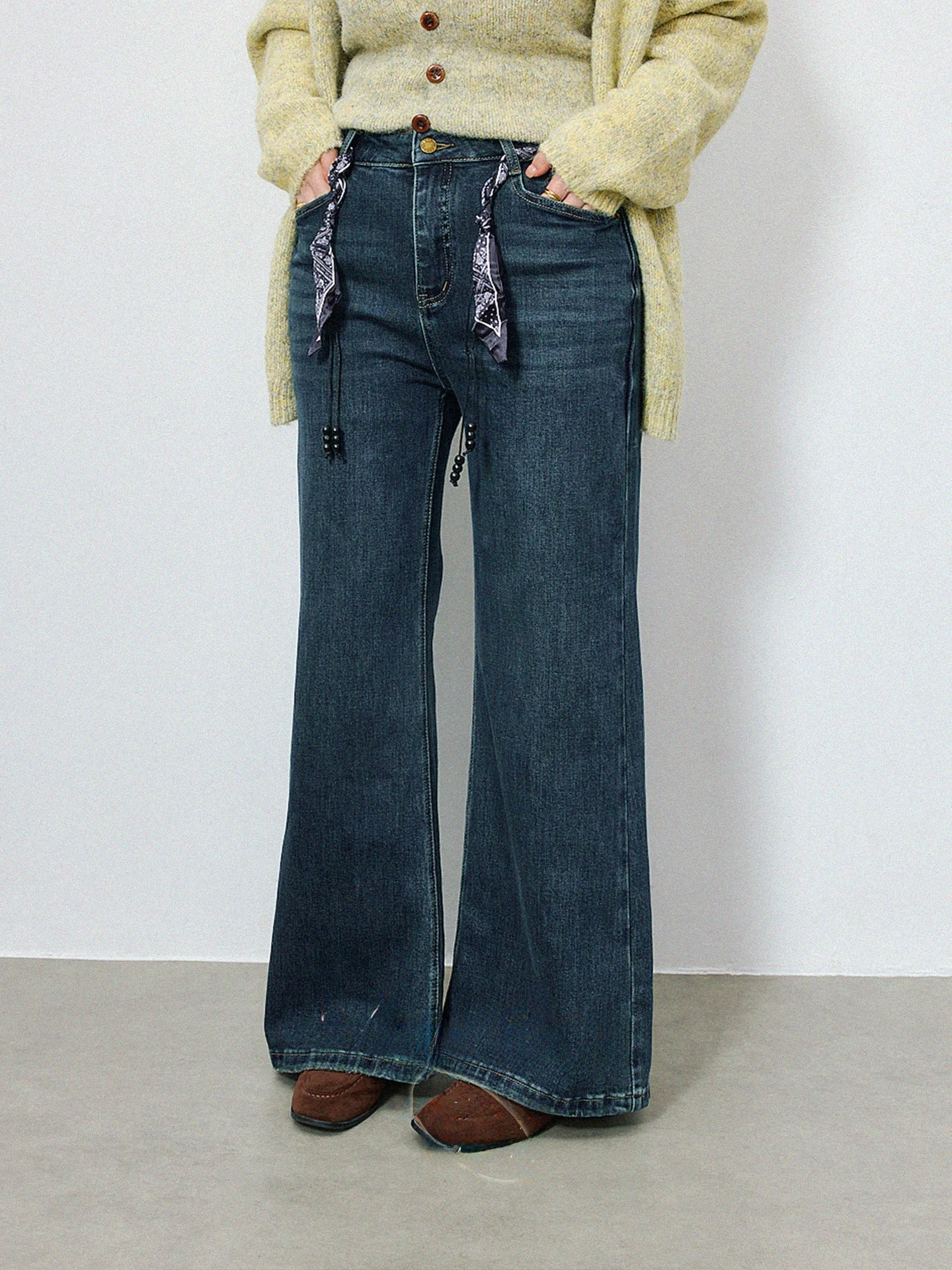 

Джинсы с высокой талией и широкими штанинами для полных женщин, синие, повседневные, осенне-зимние, утягивающие, из денима