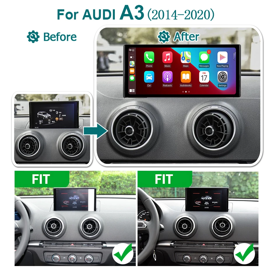 2DIN Wireless Carplay Android 15 Auto-Autoradio-Stereoanlage für Audi A3 2014-2020 Bluetooth 12,5'-Bildschirm Multimedia-Player Navigation – Detail 1