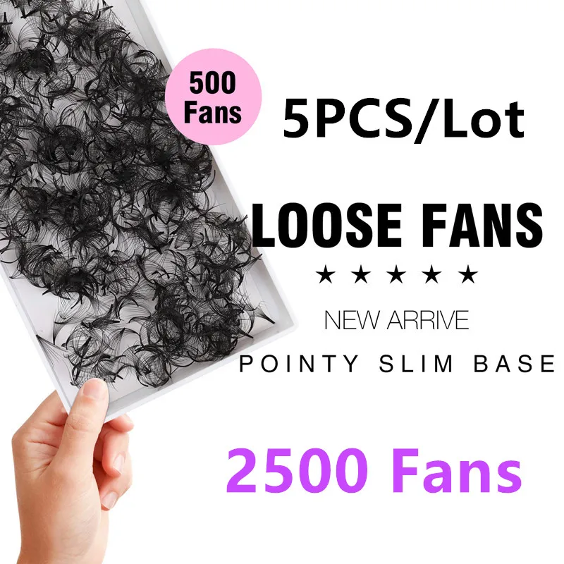 TDANCE 2500 Loose Fans Pointy Base 5PC Premade Thin Volume Lash Medium Stem Sharp Narrow Cluster Lose Fan 10D Eyelash Extension