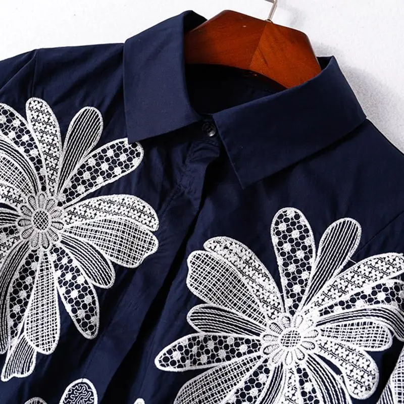 Korean Fashion Embroidery Solid Color Loose Shirt for Female Spring Casual Long Sleeve Single-breasted Blouse Women's Clothing