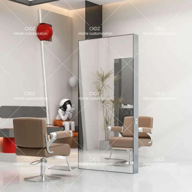 Double Sided Floor to Ceiling Hair Salon Mirror Barber Shop Station for Perm Dye and Cutting Professional Styling Table