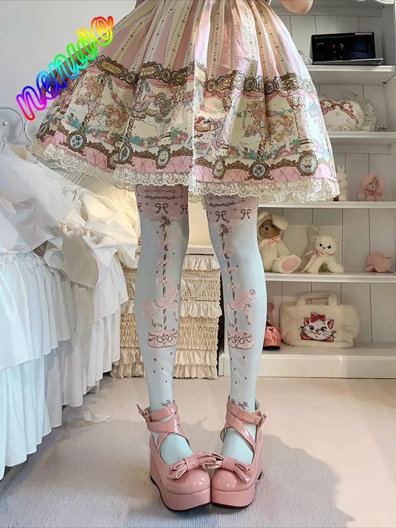 Lolita Panty's Dames Herfst en Winter Schoonheid Fluwelen Print Panty's Japanse Zoete Kawaii Kousen Zachte Kousen