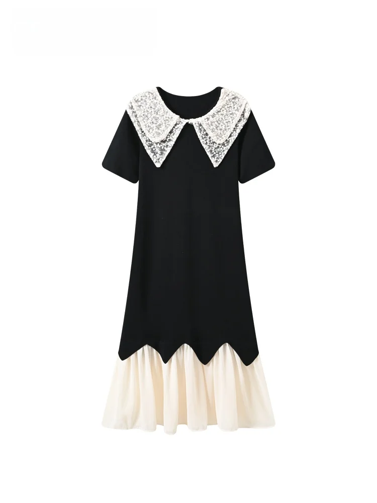 

plus Size Summer Short Sleeve Dress Women's Club Style Puff Collar Slimming Fashionable Casual round Neck Dress for plus Size...