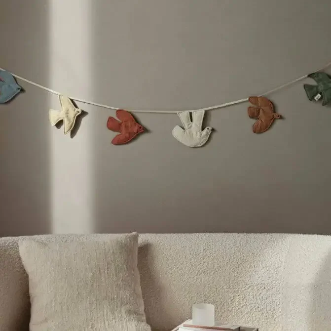 Nordic Ins Style Bird Hanging Decor, Cute Wall  Fabric Bunt Ornament for Kids Room Baby Nursery Nursery Wall Hanging Decoration