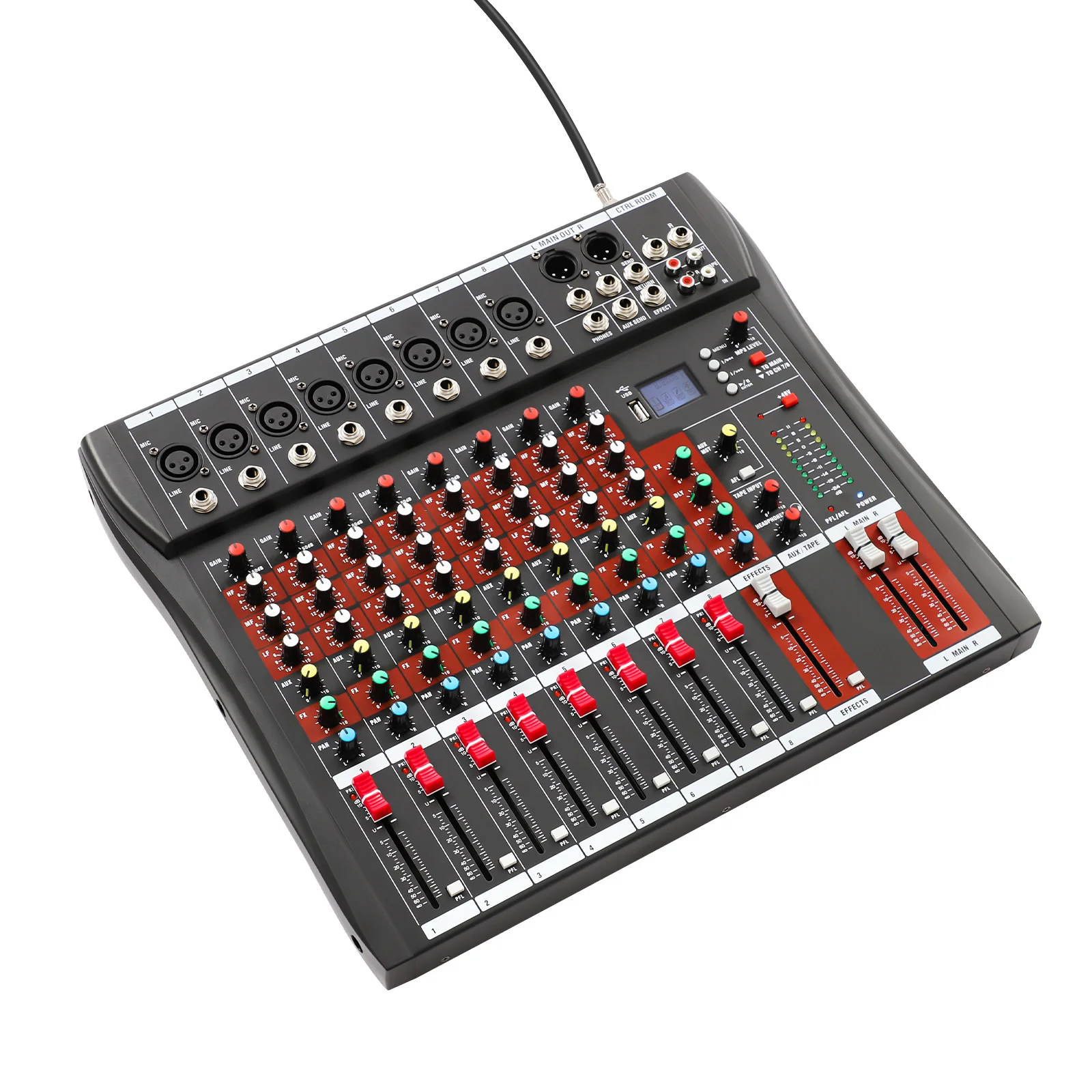 Mélangeur professionnel 7/8 canaux, planche de son Konsole avec entrée d'enregistrement PC USB Bluetooth prise de Microphone XLR