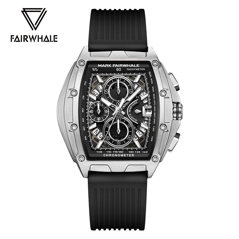 Mark Fairwhale Orologio da uomo sportivo di marca Orologi di moda di lusso per uomo Orologio da polso al quarzo con cronografo dal design unico tonneau maschile