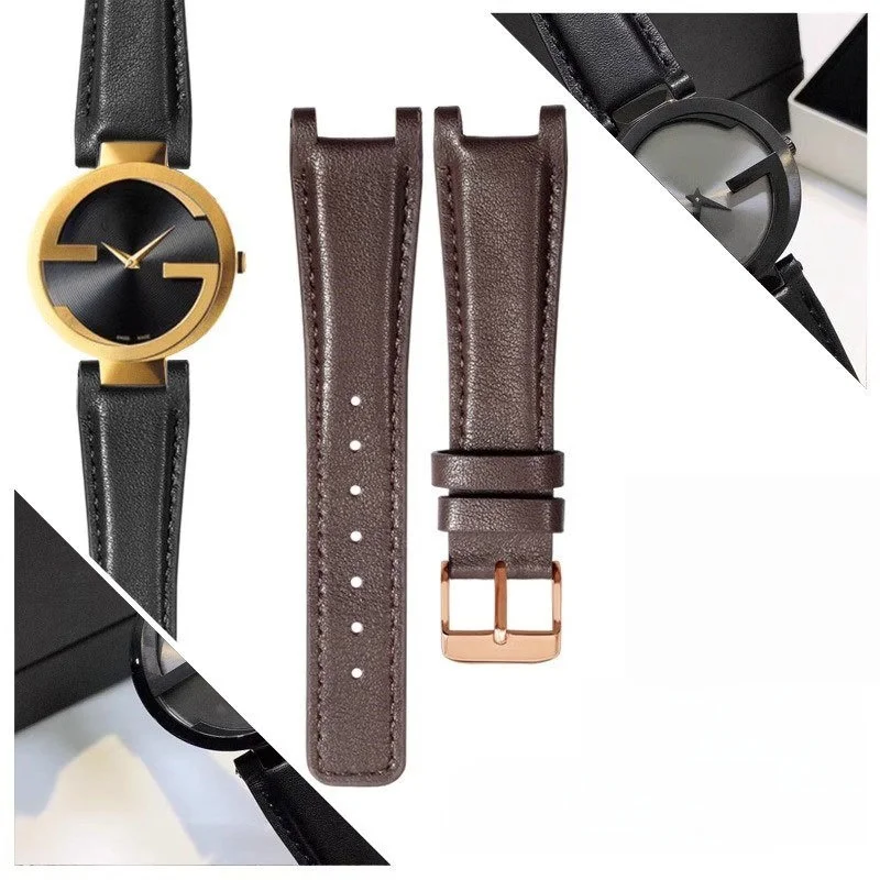 حزام من الجلد الطبيعي لـ GUCCI YA1332 YA1333 YA1335 سلسلة حزام (استيك) ساعة 20x12 مللي متر سوار ساعة محزز للرجال والنساء