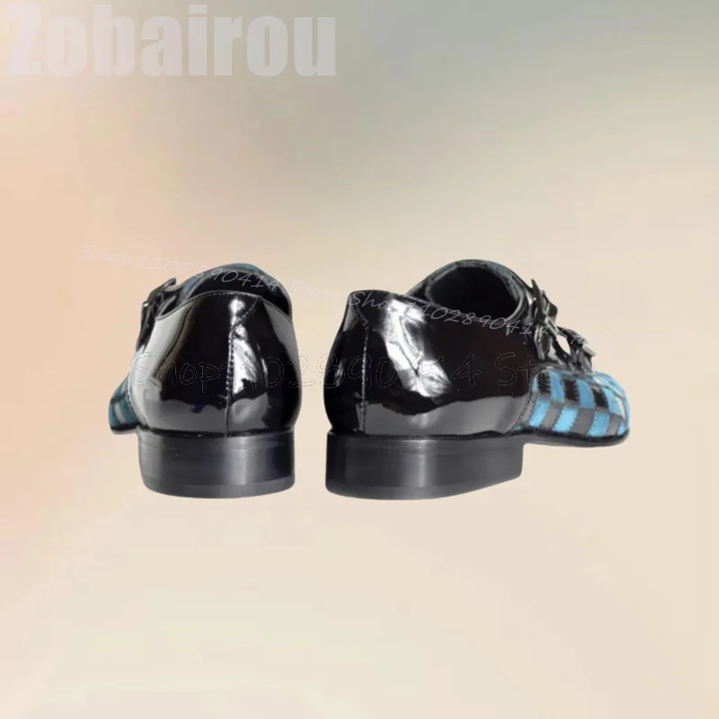 Blue Black Checkerboard Buckle Design Loafers Fashion Slip On Men Shoes Luxurious Handmade Party Banquet Dating Men Dress Shoes