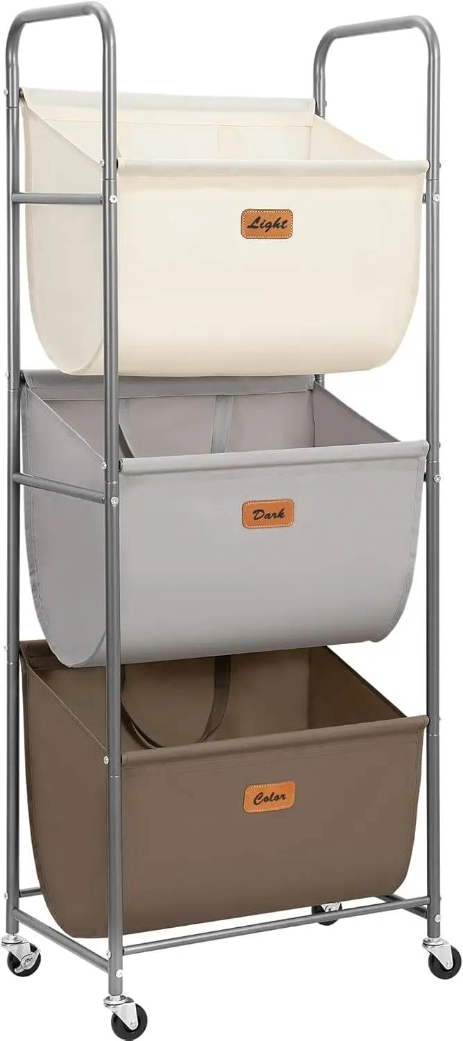 

Трехуровневая тележка для белья на колесах с тормозами, объем 120 л, для небольших помещений, общежитий, гардеробных - разноцветная