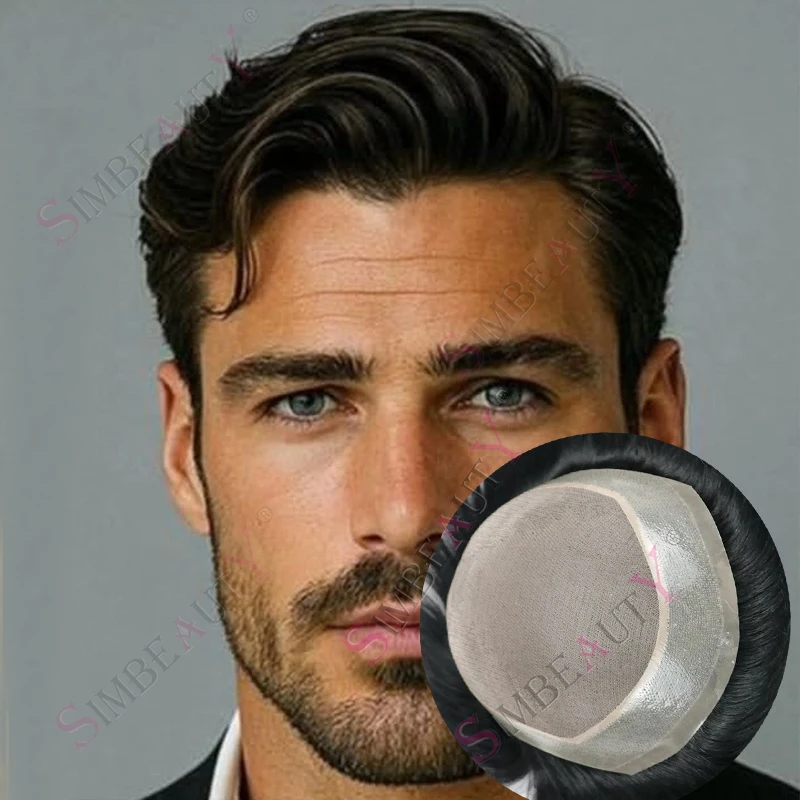 

Необнаружимый моно кружевной топ, тонкий ПУ вокруг черного, коричневого цвета, протез из человеческих волос, дышащие мужские шиньоны, парик, естественная фронтальная линия