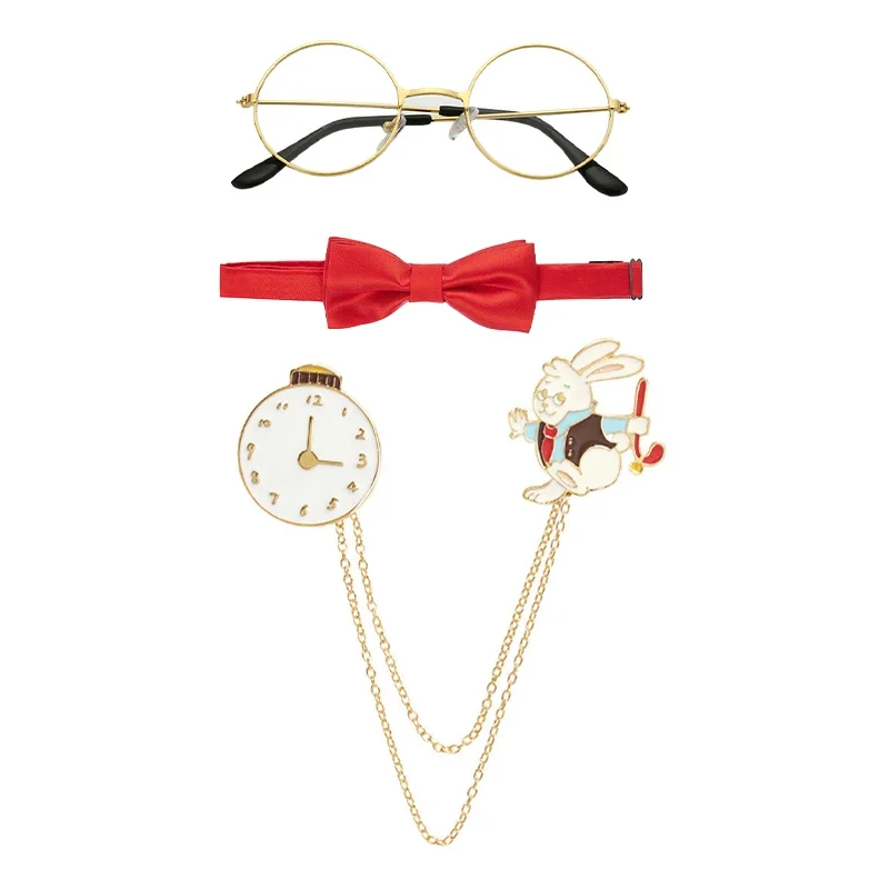 5 ピース/セット白ウサギの衣装セットマッドハッター帽子ウサギの耳トッパーぬいぐるみ帽子ハロウィンアクセサリーセット