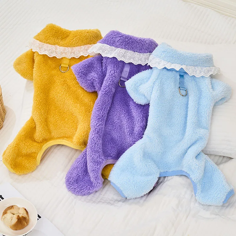 

Fleece Dog Clothes Lapel Warm Clothing Suit Winter Overalls Jumpsuit For Small Dogs Shih Tzu Chihuahua Puppy Pajamas Bodysuit XL