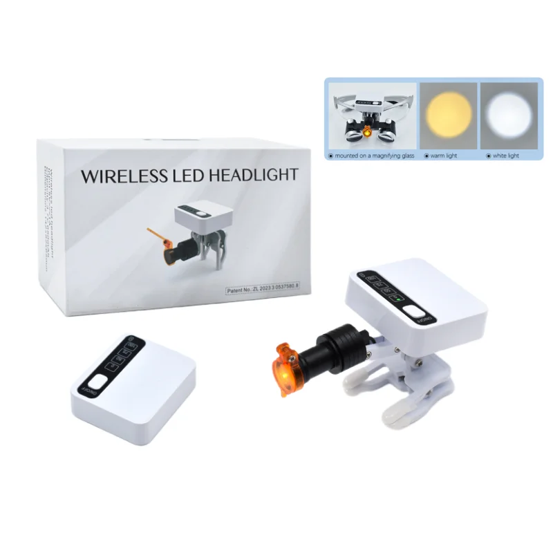 5W Wireless Dental Headlight with 2 Batteries Adjustable Light Clip Style for Dental Loupes Lab Medical Magnifier Binocular