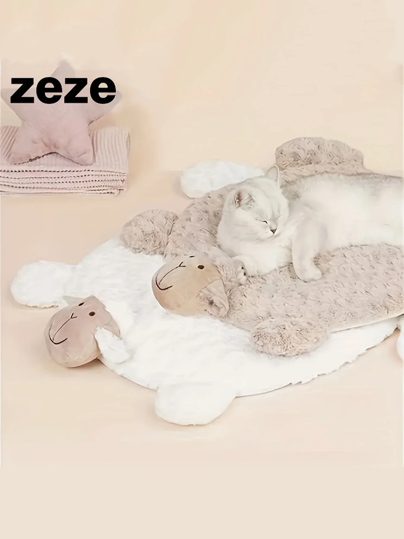 zeze sheep shapes Pet Beds For Large Medium Small Dogs Soft Plush,Dog mat for keeping warm and sleeping With Neck Pillow