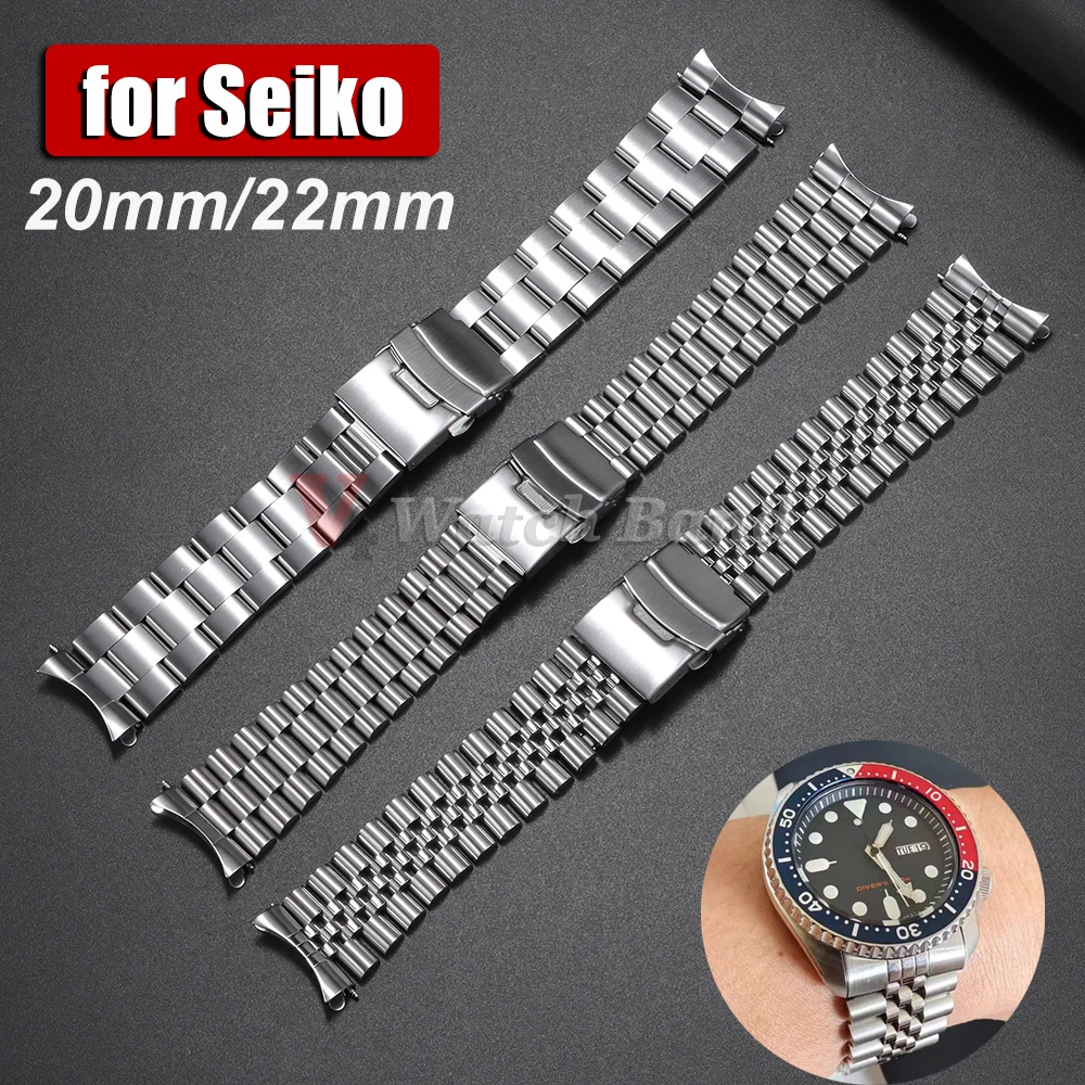 Für Seiko 5 SKX009/007 für Jubilee für Oyster Massives Edelstahl-Uhrenarmband Gebogenes Ende Herren-Sportuhrenband 18mm 20mm 22mm