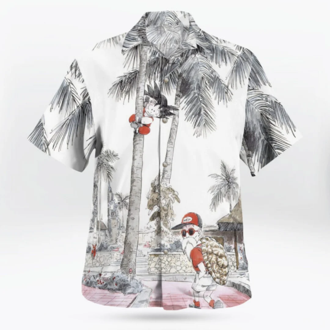2026 Goku and Master Roshi Button Up Hawaiian Shirt Summer Sports Leisure Men's T-Shirt Children's Clothing Tee Y2k Woman