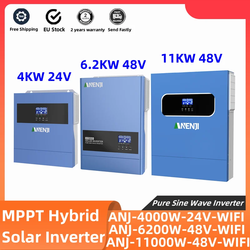 4KW 6.2KW 11KW Hybrid Solar Inverter 24V 48V 230VAC Max PV 500V Build In 100A 120A 160A MPPT Solar Charger Controller With WIFI