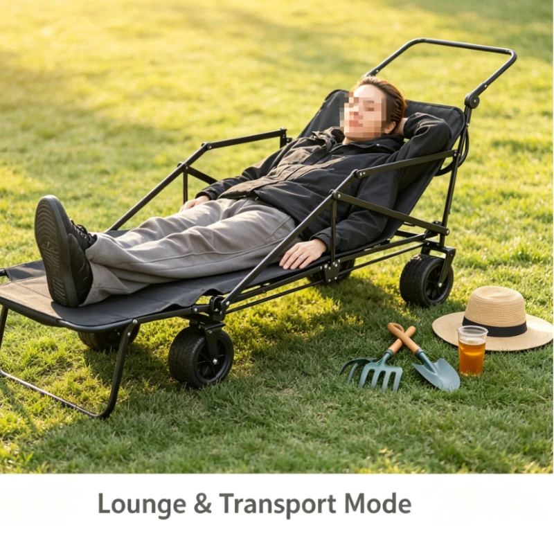 Multifunctional Camping Wagon With Reclining Chair And Large Storage For Outdoor Beach And Picnic Use