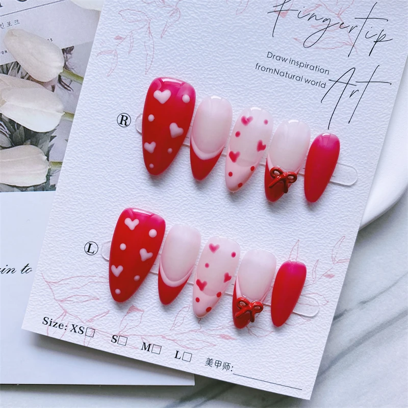 10 قطعة Y2K نمط اليدوية الفرنسية الأظافر اضغط على اللوز متوسطة الأظافر كاذبة موضة الصحافة على الأظافر للمرأة الفتيات DIY بها بنفسك لوازم الفن