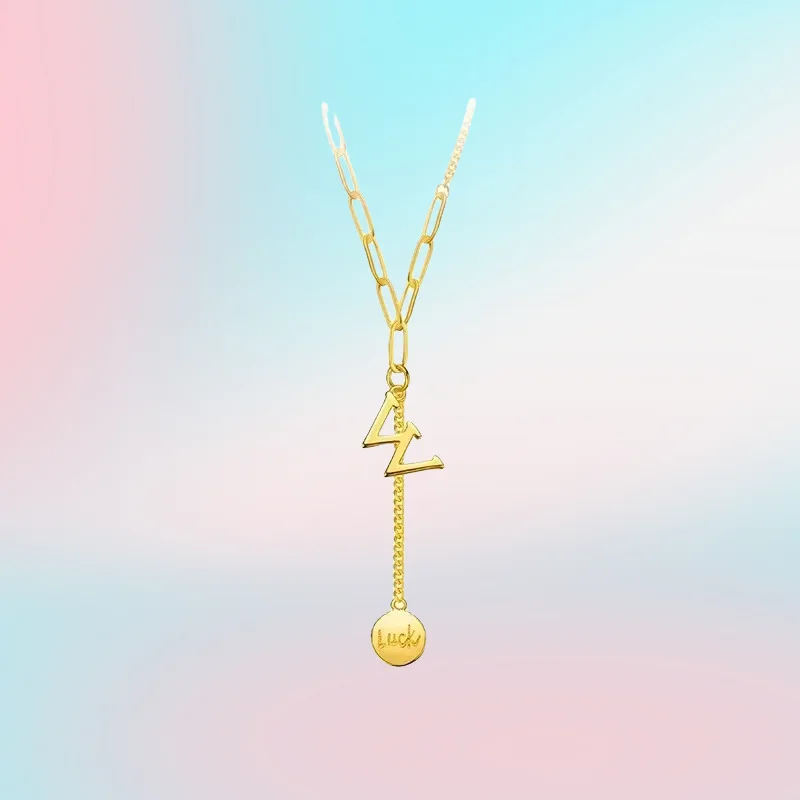 

NEW 9999 real gold 24K yellow gold W Letter Tassel Lucky Clavicle Chain