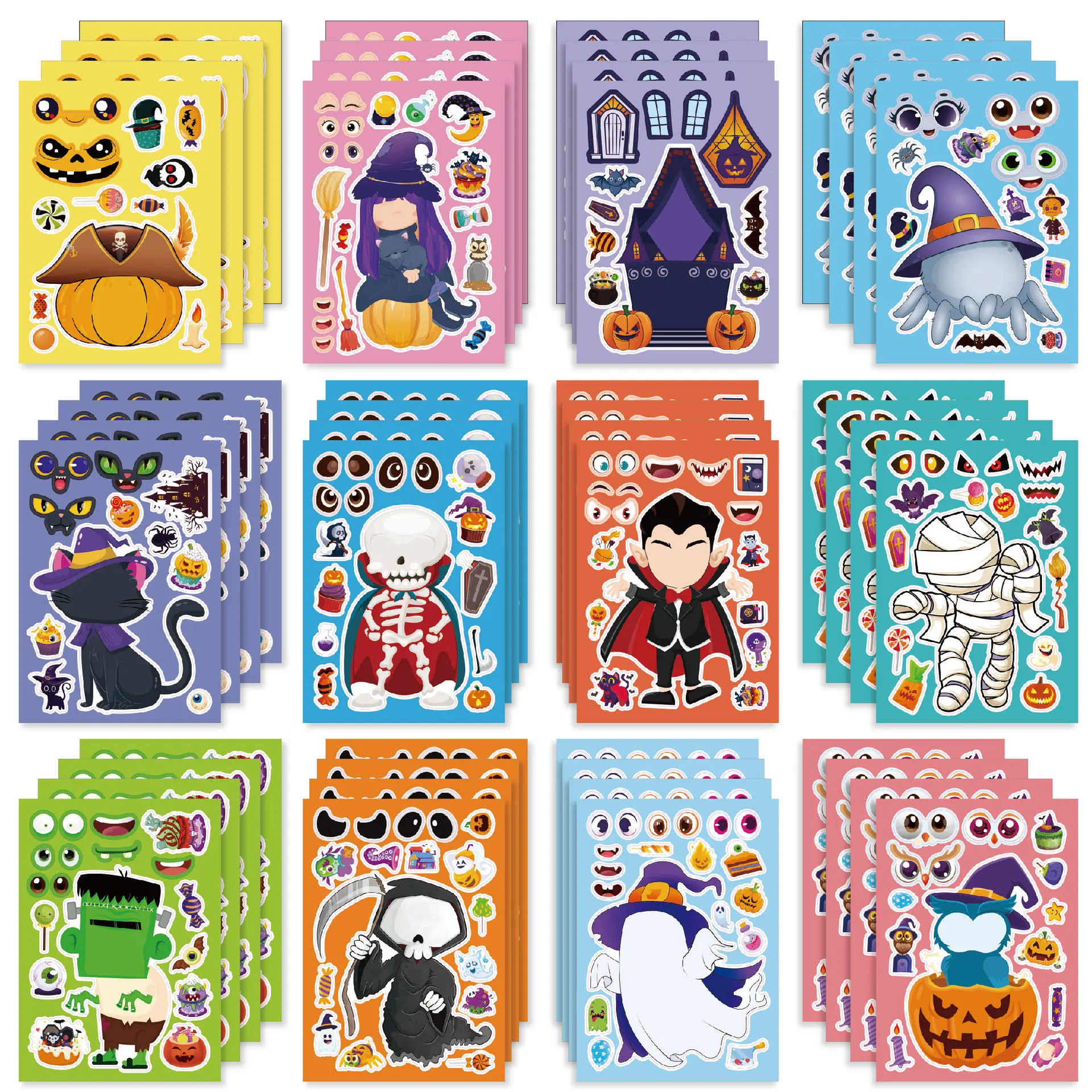 

6/12Sheets Cartoon Horror Halloween Puzzle Sticker DIY Phone Laptop Luggage Skateboard Graffiti Decals Fun for Kid Gift