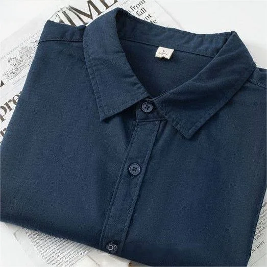 

Легкая летняя американская рубашка из темно-синего льна с длинным рукавом, свободного кроя, дышащая, для мужчин и женщин