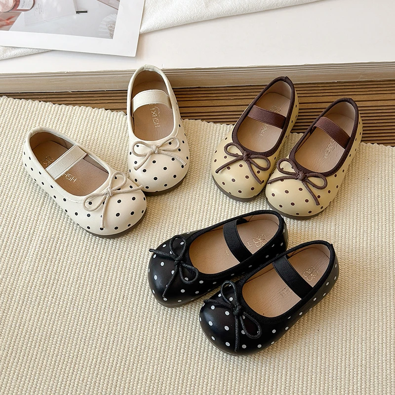 

Girls' Polka Dot Ballet Flats Bowknot Decor Elastic Strap Casual Daily Footwear Fashion Soft Bottom Princess Kids Shoes for Girl